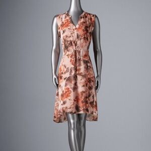 Simply Vera Floral Sleeveless Dress Pink/Peach and Brown Size 2X